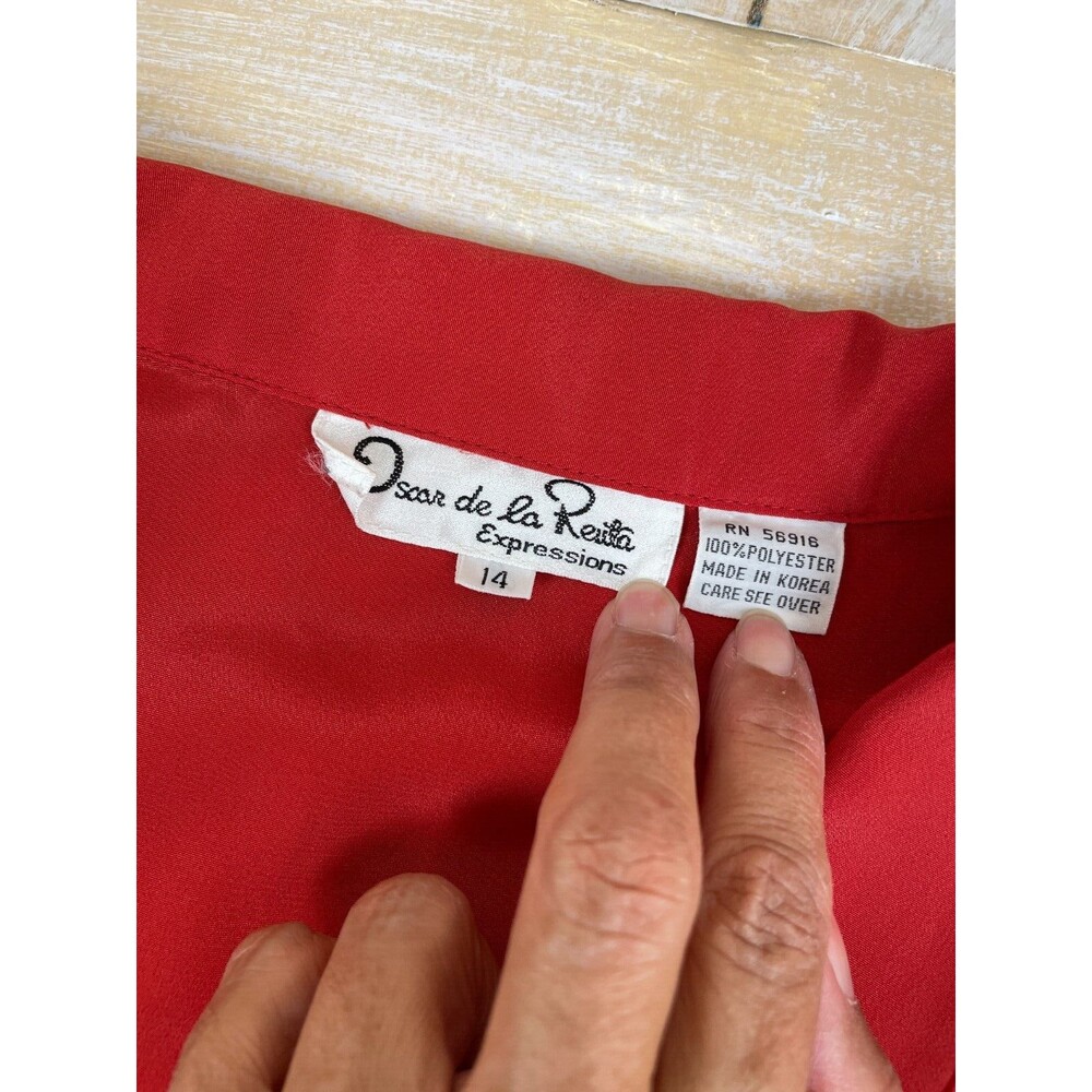 Vintage Oscar de la Renta Expressions Women's Red Blouse Size 14 - Picture 6 of 8